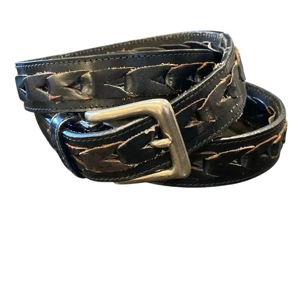 Vintage Western Black Cut-Out Leather Belt Chevron Pierced Design Women’s XL